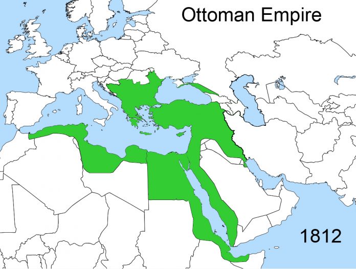 1812 Yılı Bükreş Antlaşmasına Göre Osmanlı Devleti Sınırları. II. Mahmud Osmanlı Padişahı Ve İslam Halifesi. Ottoman Empire