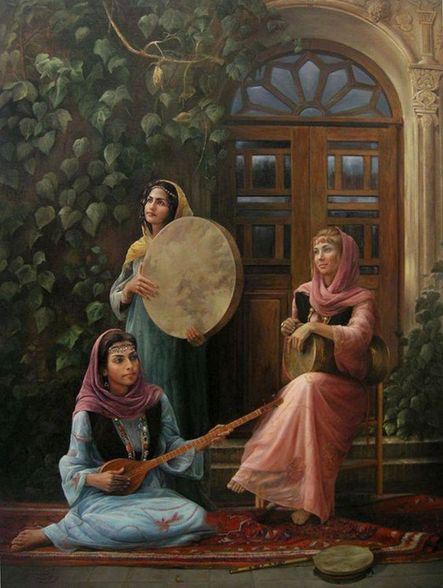 Osmanlı Devleti Musiki. Ottoman Harem Resimleri. Müzik Enstrüman Çalgıları. Sarayda Çalma Tarihi Yağlı Boya Tablolar ı Sultan Eşleri Gözdesi Ikbali Kadınları